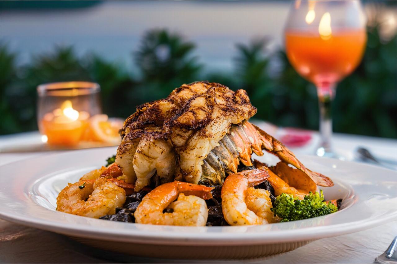 Caribbean Lobster Tail Shrimp with Squid Ink Pasta